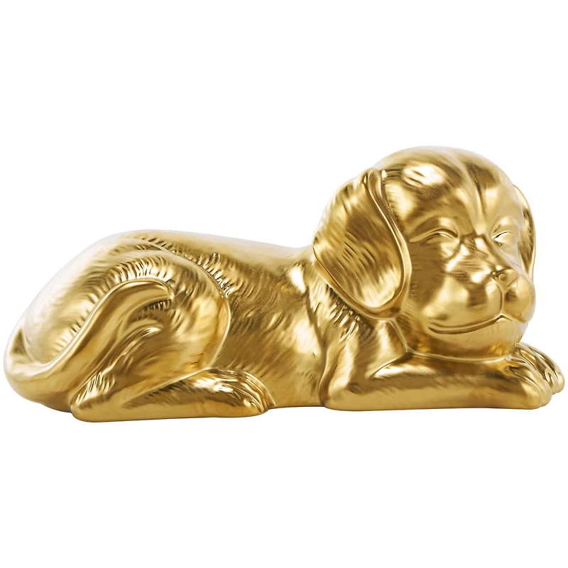 10" Gold Ceramic Laying Dog Sculpture