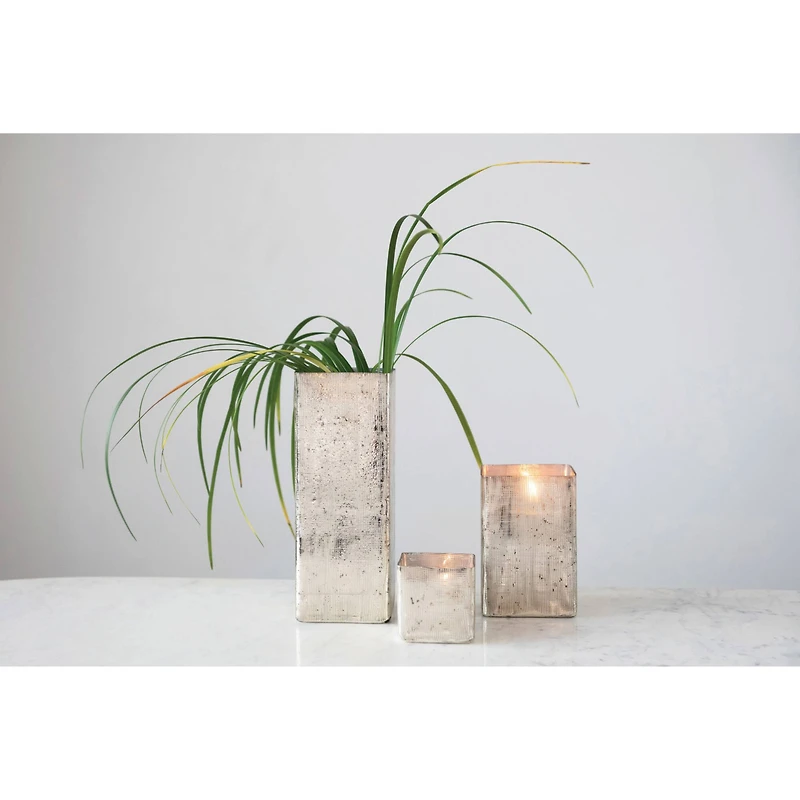 Hello Honey® 11" Silver Crosshatch Textured Mercury Glass Vase