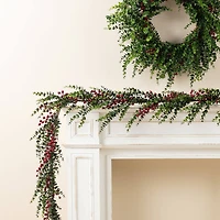 Glitzhome® 6ft Christmas Greenery Eucalyptus Garland with Red Berries, 2ct.