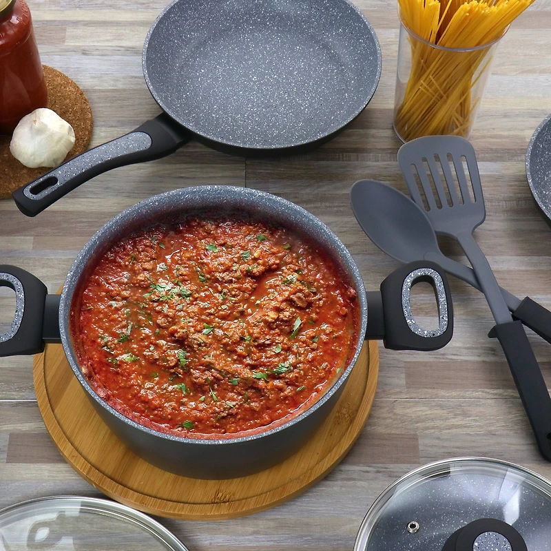 Oster 10-Piece Black and Gray Speckle Nonstick Aluminum Cookware Set