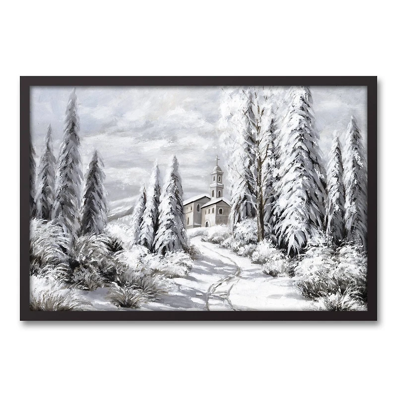 Snowy Forest Black Framed Canvas Wall Art