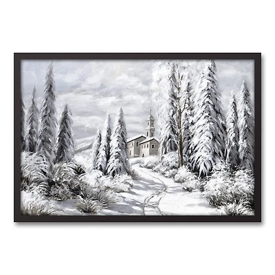 Snowy Forest Black Framed Canvas Wall Art