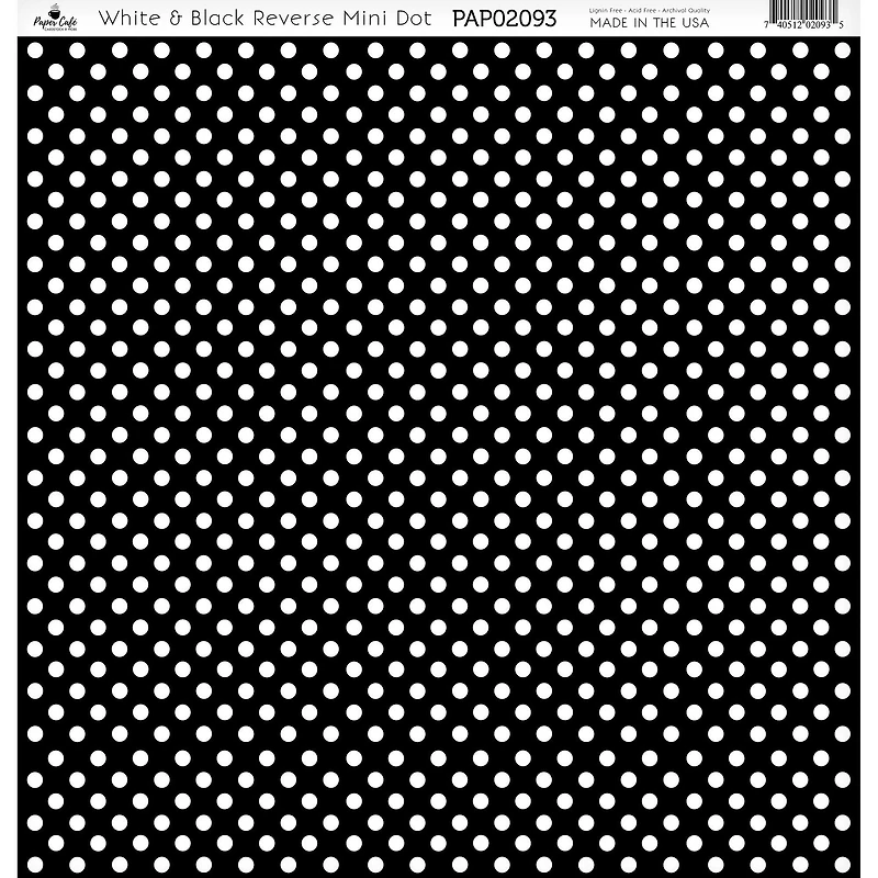Paper Café White & Black Reverse Mini Dot 12" x 12" Cardstock, 15 Sheets