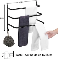 Black Metal Bathroom Towel Bar Wall Mounted Rack with Hooks