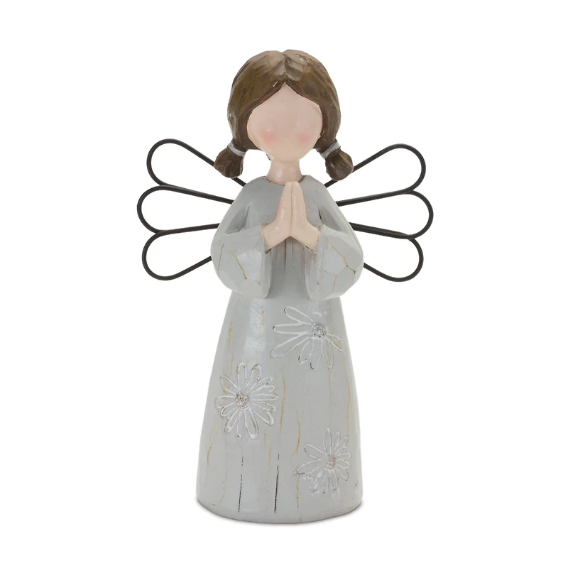 6" Floral Etched Angel Figurine Set