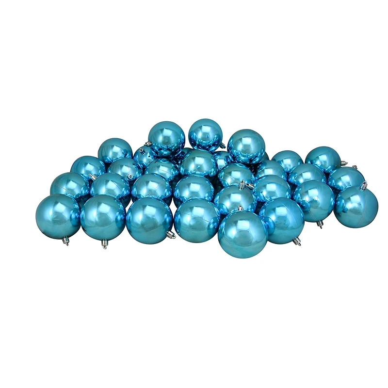 32ct. 3.5" Turquoise Blue Shatterproof Shiny Christmas Ball Ornaments