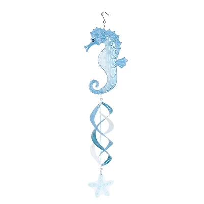 38" Blue Swirl Wind Spinner Metal Seahorse & Starfish Windchime