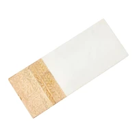 Hello Honey® 15" Contemporary Mango Wood & Marble Serving Board with Engraved Design