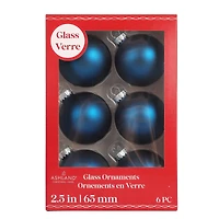 6 Pack 2.5" Satin Glass Ball Ornaments by Ashland