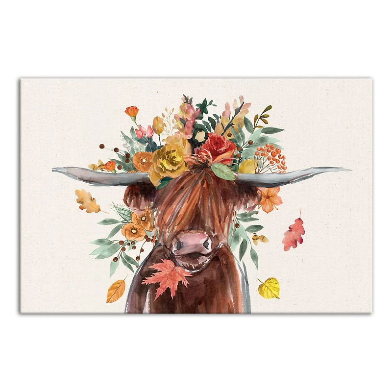 Autumn Cow Canvas Wall Art