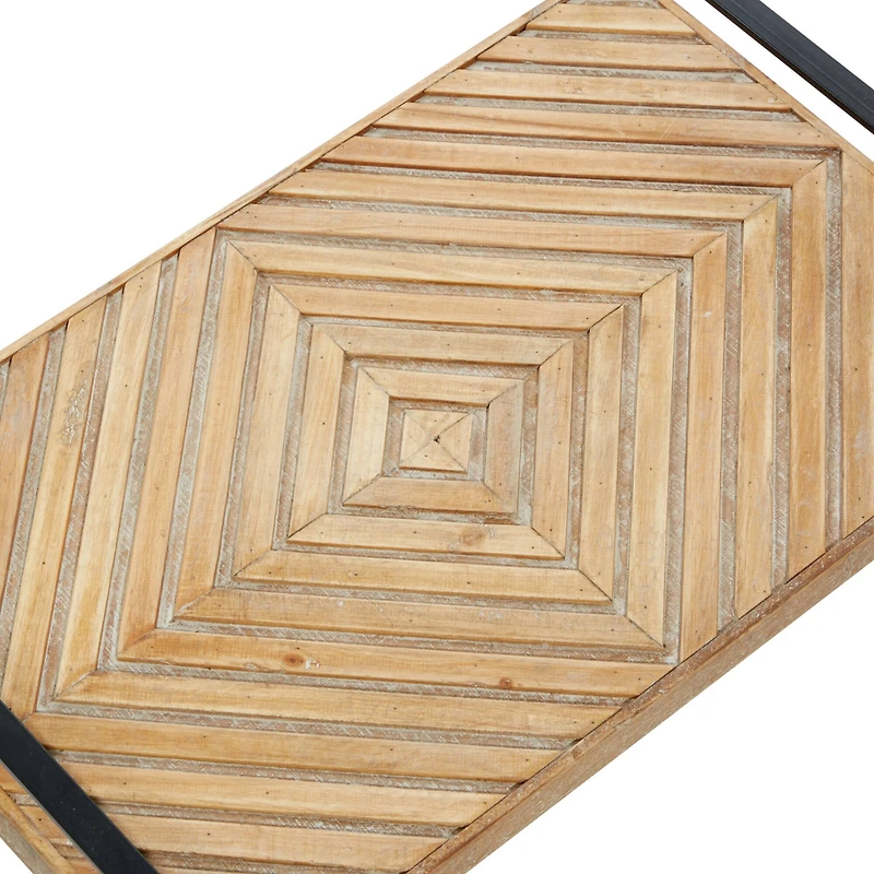 Brown Ribbed Wood Farmhouse Tray Set