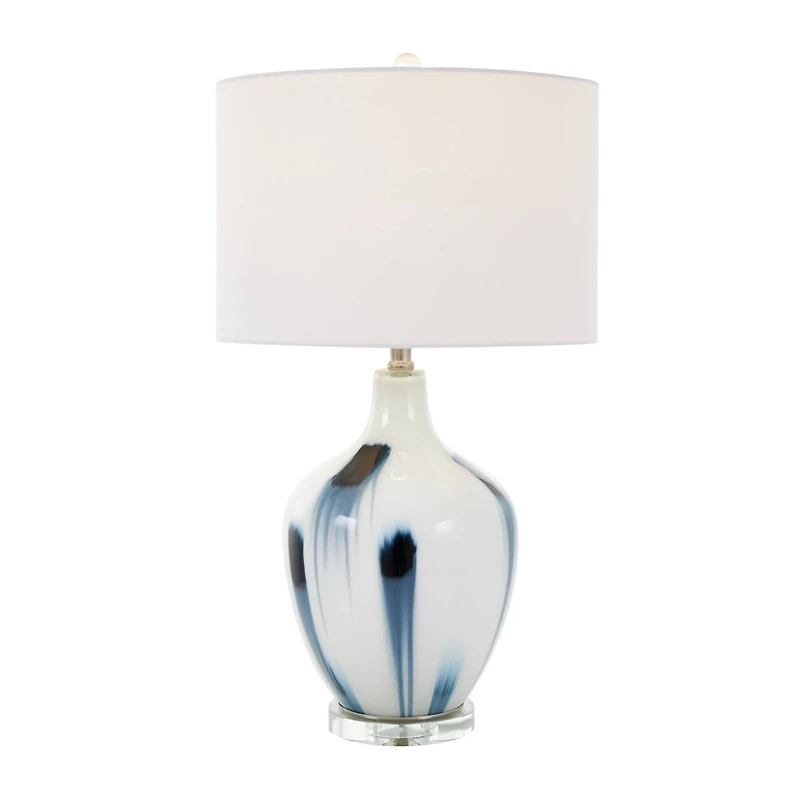 2ft. White Glass Abstract Accent Lamp with Blue Drip Splatter Design