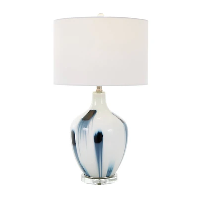 2ft. White Glass Abstract Accent Lamp with Blue Drip Splatter Design