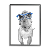 Stupell Industries Adorable T-Rex Dinosaur Blue Glasses Illustration Framed Giclee Art