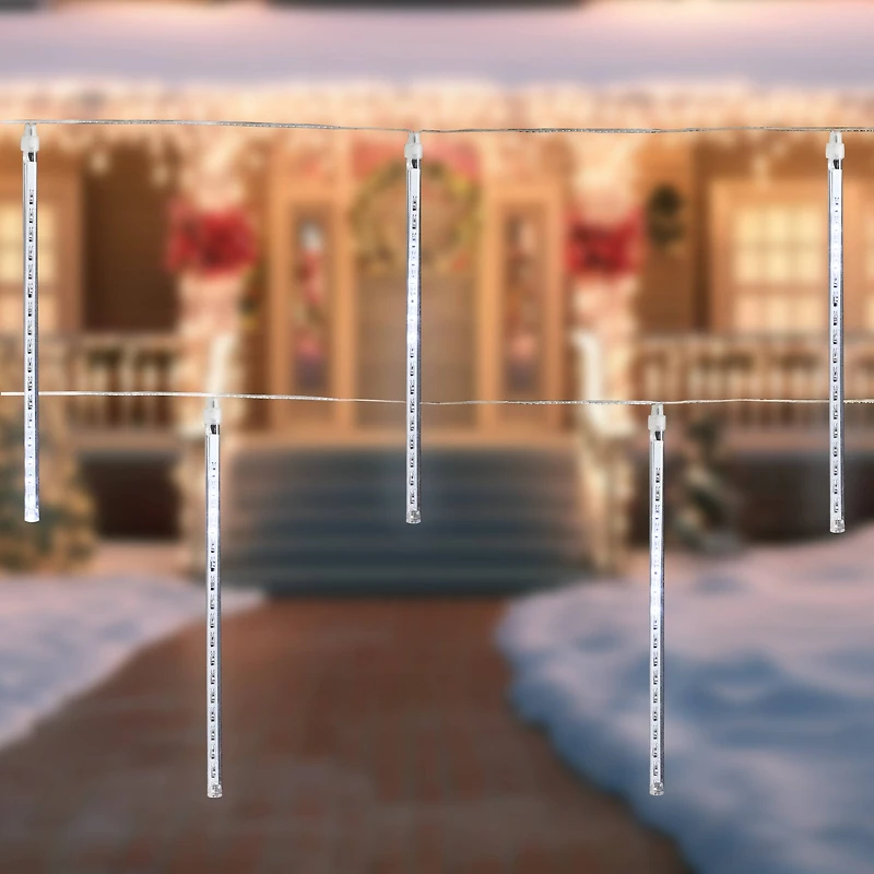 Set of 10 Transparent Dripping Icicle Snowfall Christmas Light Tubes - 14 ft Clear Wire