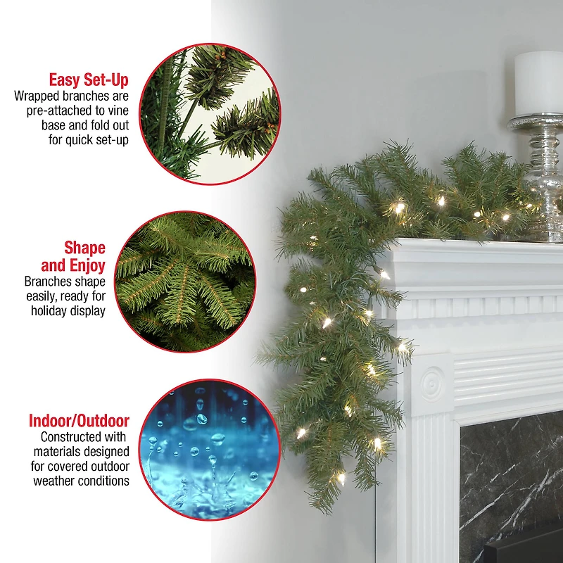 9' x 10" Pre-lit Norwood Fir Artificial Christmas Garland with 50 Concave Soft White LED Lights