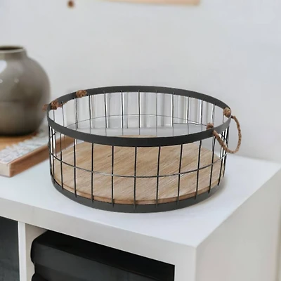 Wire Baskets with Wooden Base & Handles, 2ct.
