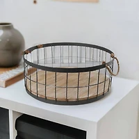 Wire Baskets with Wooden Base & Handles, 2ct.