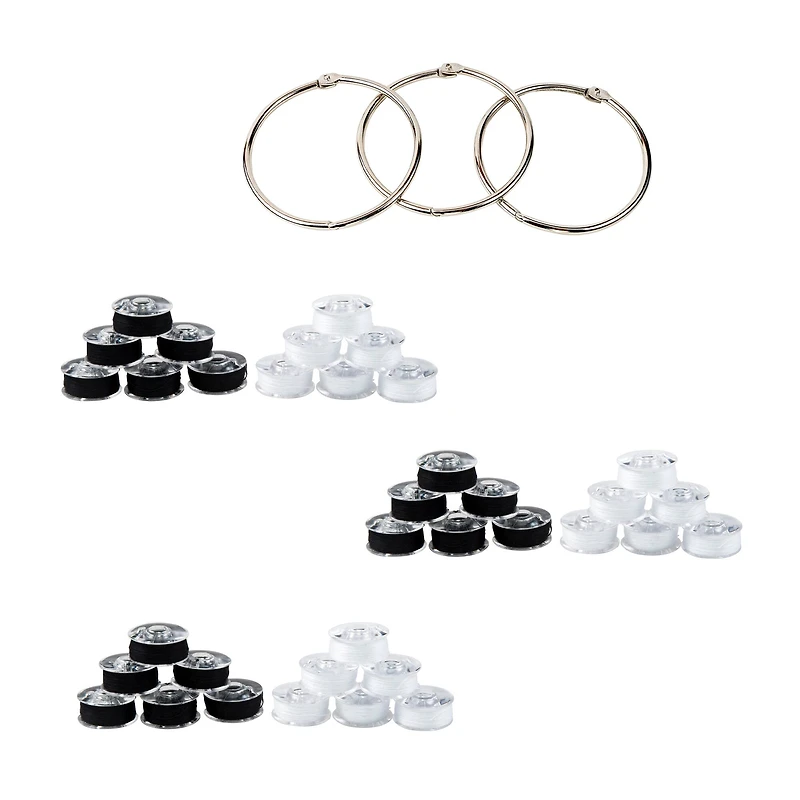 SINGER® Class 66 Sewing Bobbin & Storage Rings Set, Black & White
