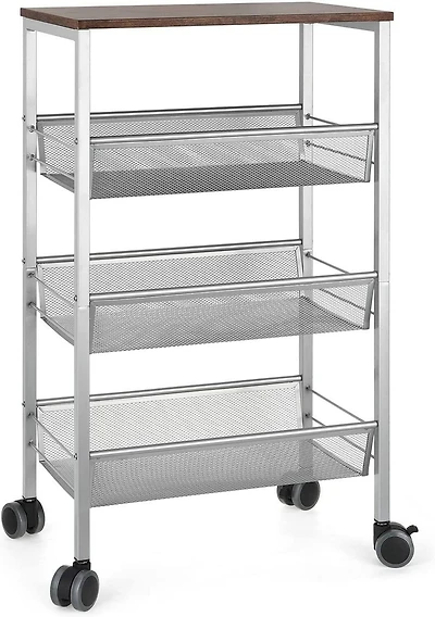 Silver 3-Tier Rustic Kitchen Cart