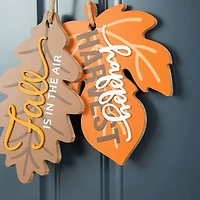 Glitzhome® 24.5" Fall Wood Maple Leaves with Bowknot Door Hanger