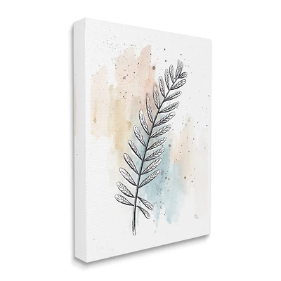 Stupell Industries Foliage Plant Stem over Blue Beige Watercolor Canvas Wall Art