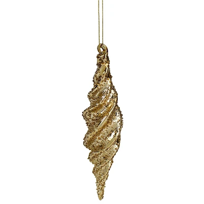 8.5" Shiny Gold Textured Finial Christmas Ornament