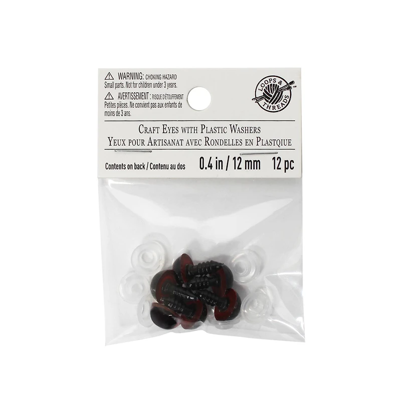 12 Pack: 12mm Craft Eyes with Plastic Washers by Loops & Threads™
