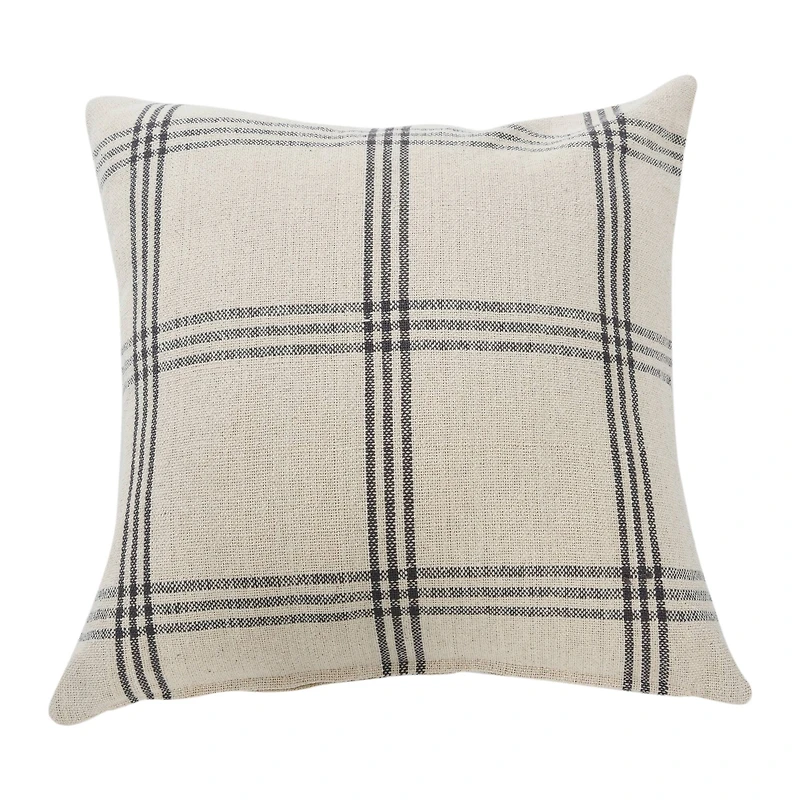Hello Honey® 20'' Square Gray Plaid Cotton Pillow Cover