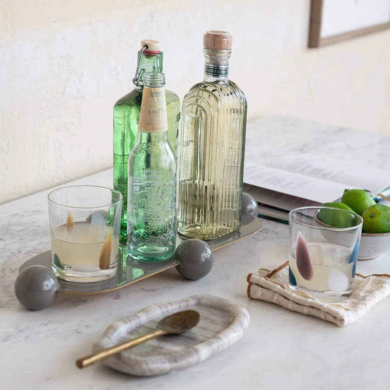 Hello Honey® 17.5" Gray Elegance Enamel Metal Tray with Ball Feet