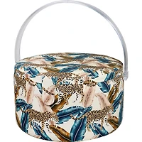 SINGER® Large Jungle Print Premium Round Sewing Basket with Travel Sewing Kit
