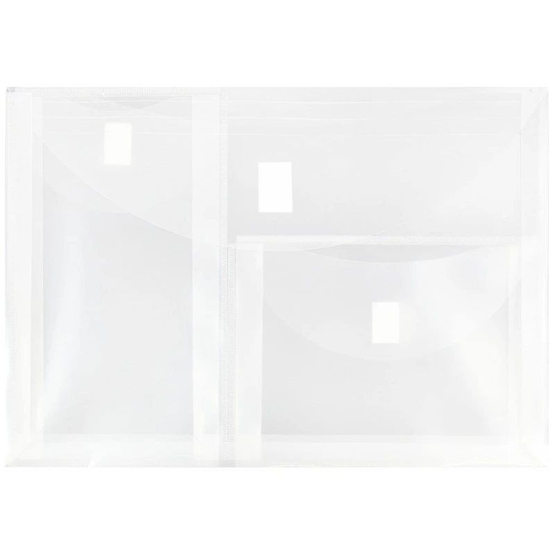 JAM Paper 9.75" x 13" Clear 3-Pocket Plastic Hook & Loop Closure Envelopes, 12ct.