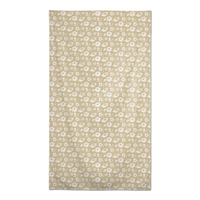 8.5ft. Tan & White Floral Tablecloth