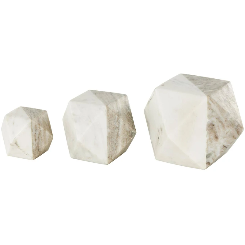 White Marble Geometric Cube Two-Toned Hexagon Sculpture with Cream & Copper Accents, 3ct.