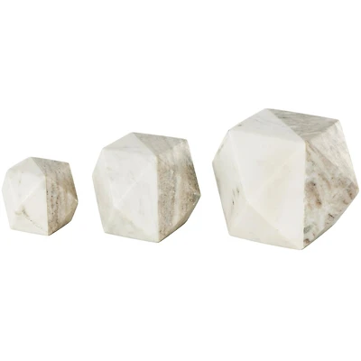 White Marble Geometric Cube Two-Toned Hexagon Sculpture with Cream & Copper Accents, 3ct.