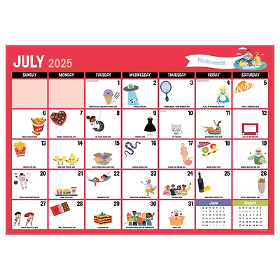 July 2025 - June 2026 Medium Every Day's A Holiday Desk Pad Monthly Blotter Calendar