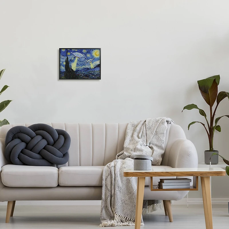 Stupell Industries Starry Night Classic Alien UFOs Framed Giclee Art