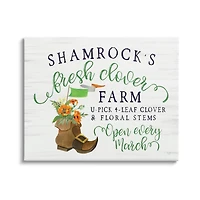 Stupell Industries Shamrock Clover Farm Typography Sign Grainy Pattern Canvas Wall Art