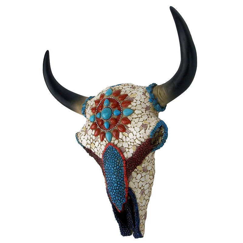 Design Toscano 10.5" Mystic Plains Warrior Faux Gem Encrusted Cow Skull Wall Sculpture