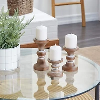Brown Wood Farmhouse Candle Holder Set