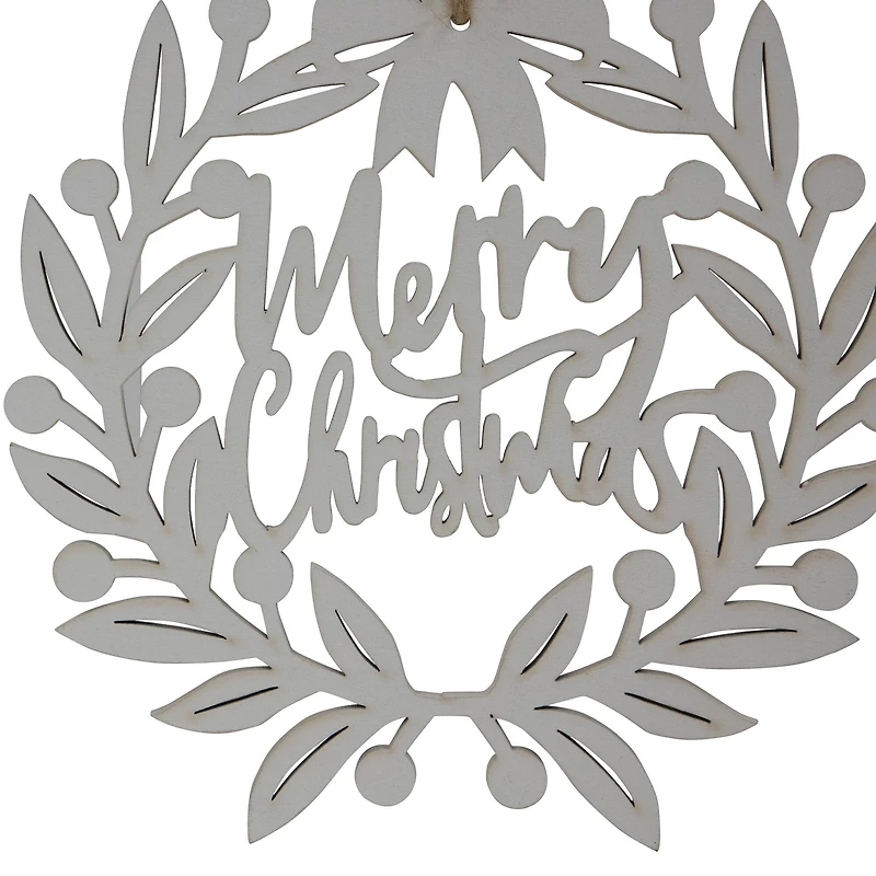 8" White "Merry Christmas" Wreath Cutout Hanging Ornament