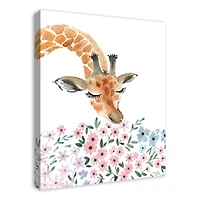 Giraffe Smelling Flowers 24" x 30" Canvas Wall Art