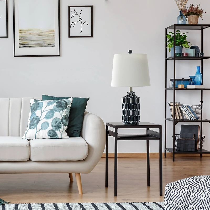 Lalia Home 22" Blue Moroccan Table Lamp with Fabric White Shade