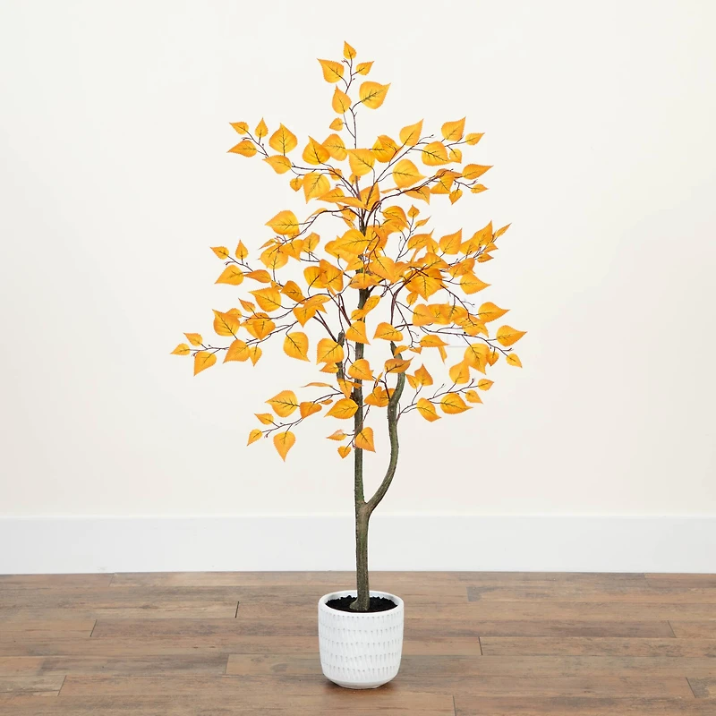 4ft. Autumn Birch Artificial Fall Tree in White Decorative Planter