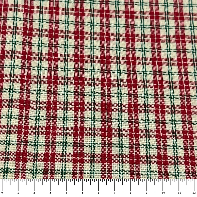 Feldman Green & Red Small Homespun Plaid Cotton Fabric