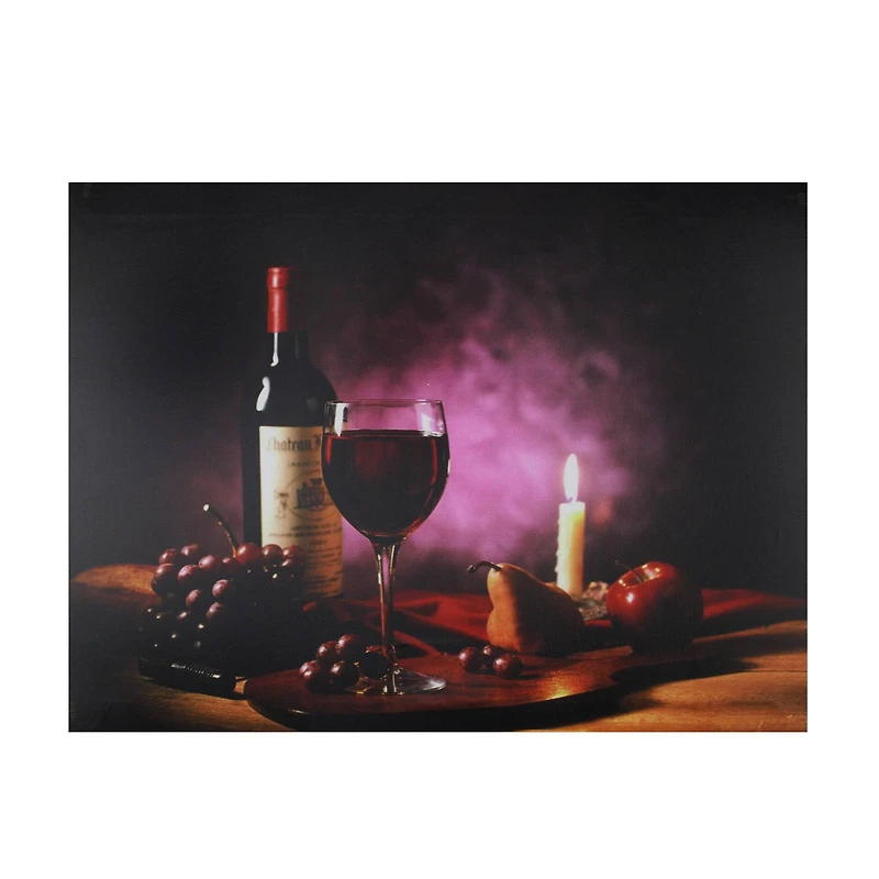 LED Flickering Candle & Wine Canvas Wall Art