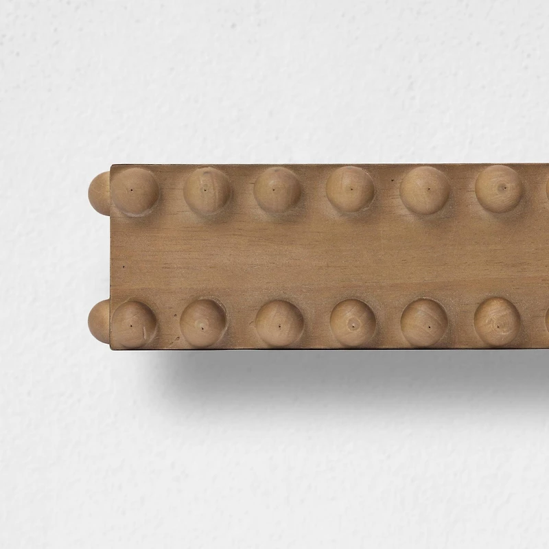 Natural Large Rustic Beaded Wood Floating Wall Shelf