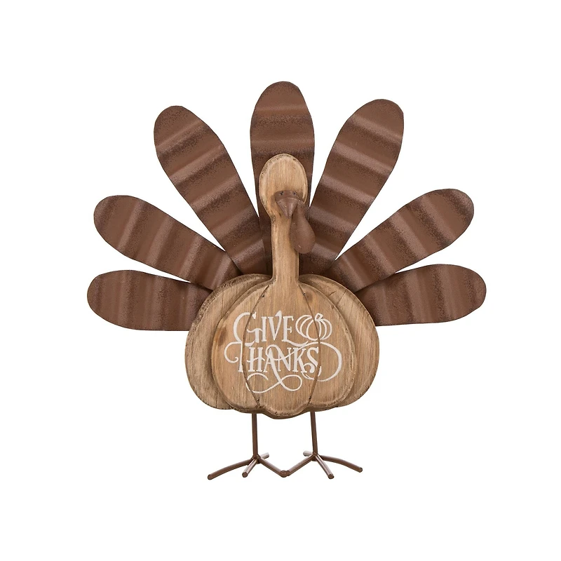 Glitzhome® 12" Wood & Metal Turkey Tabletop Accent