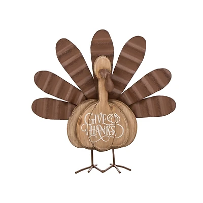 Glitzhome® 12" Wood & Metal Turkey Tabletop Accent