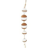 Brown Wood Buoy Two-Toned Striped Hanging Home Wall Décor with White Accents and Jute Rope